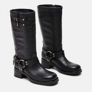 Steve Madden Black Leather Buckle Boots